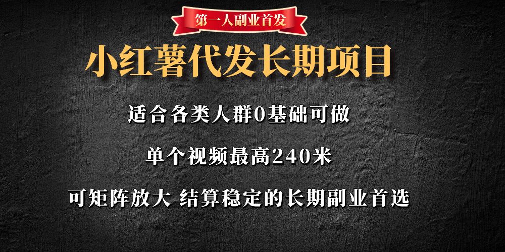 首发小红薯代发项目 单视频最高240可自刷可矩阵放大