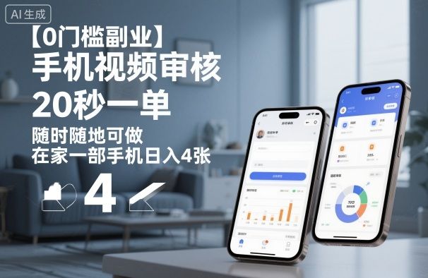 【0门槛副业】手机视频审核，20秒一单，随时随地可做，在家一部手机日入4张