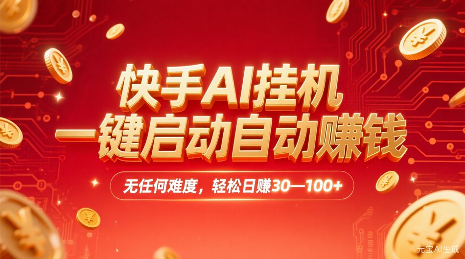 快手AI挂机,一键启动自动赚钱 ,轻松日赚30—100+