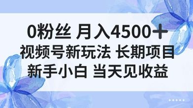 0粉丝月入4.5k+，视频号新玩法，长期项目新手小白当天见收益