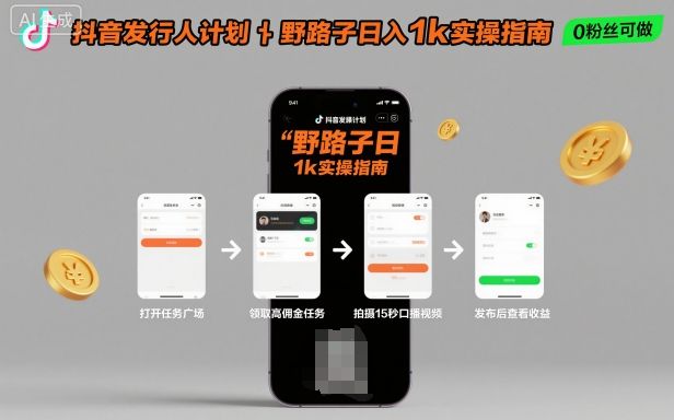 抖音发行人计划全新野路子玩法，随时随地，只要有手机，就能操作，日入1k+