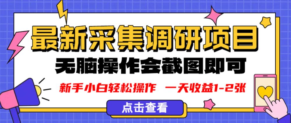 新版采集调研项目，截图上传即可，无脑操作，日收益1-2张