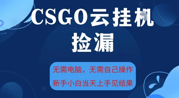 CSGO云挂G全自动捡漏，最新独家玩法，无需电脑操作，新手小白日入5张+