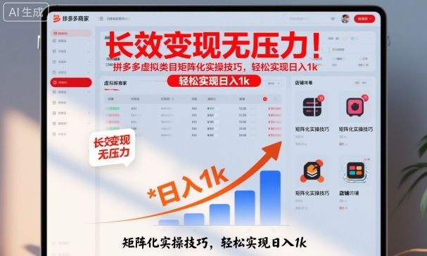 长效变现无压力！拼多多虚拟类目矩阵化实操技巧，轻松实现日入1k