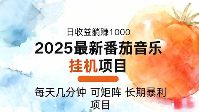 2025年最新番茄音乐人挂机项目，每天几分钟，月入1000＋，可矩阵，一台电脑支持多个账号