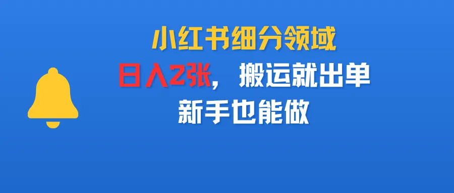 小红书细分领域，日入2张，搬运就出单，新手也能做