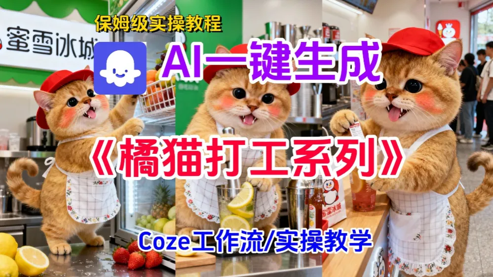 扣子智能体工作流一键生成《胖橘猫打工》短视频,实操搭建教学课