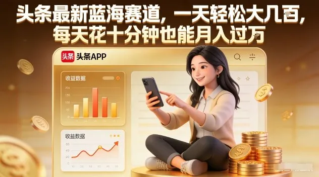 头条最新蓝海赛道，一天轻松大几张，每天花十分钟也能月入过1W