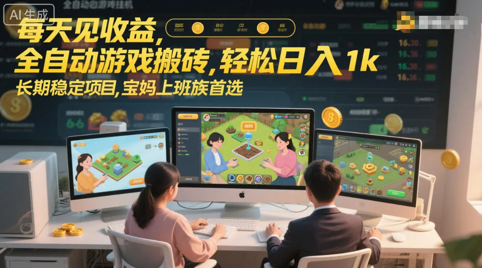 每天见收益，全自动游戏搬砖，轻松日入1k，长期稳定项目，宝妈上班族首选