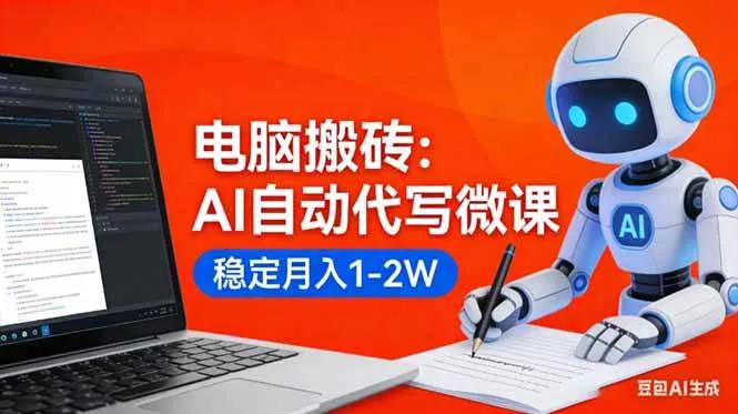 电脑搬砖：AI自动代写微课，稳定月入1-2W，提供接单渠道，0门槛小白可做！