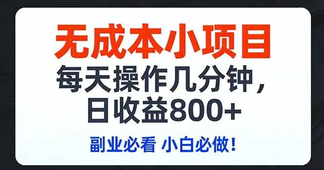 无成本小项目,每天操作几分钟,日收益800+ 副业必看 小白必做!