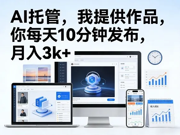 公众号AI托管，我提供作品，你每天10分钟发布，月入3k+