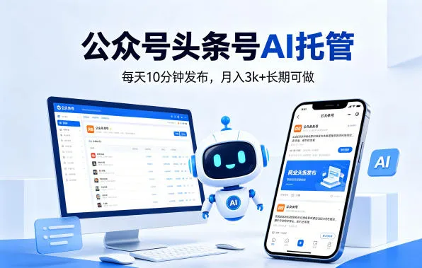 公众号头条号AI托管，我提供作品，你每天10分钟发布，月入3k+长期可做