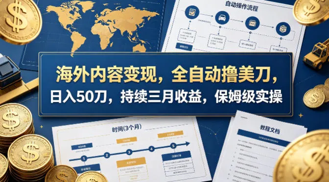 海外内容变现，全自动撸美刀，日入50刀，持续三月收益，保姆级实操