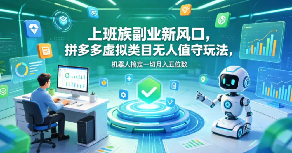 上班族副业新风口,拼多多虚拟类目无人值守玩法,机器人搞定一切月入五位数