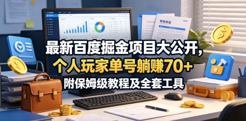 最新百度掘金项目大公开，个人玩家单号躺賺70+，附保姆级教程及全套工具