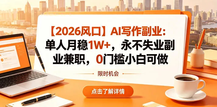 【2026风口】AI写作副业：单人月稳1W+，永不失业副业兼职，0门槛小白可做