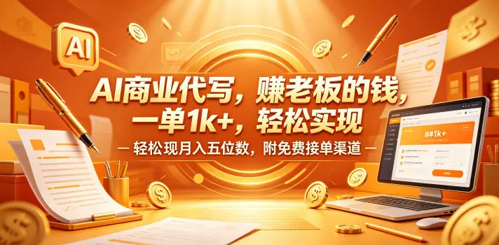 AI商业代写，賺老板的钱，一单1k+，轻松实现月入五位数，附免费接单渠道