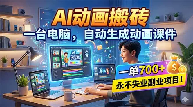 AI动画搬砖，一台电脑，自动生成动画课件，一单800+ 永不失业副业项目！