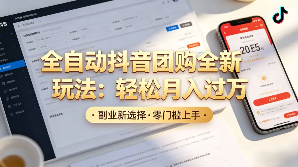 抖音全自动团购达人新玩法，一部手机轻松月入过万，日赚2000+
