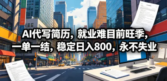 AI代写简历，就业难目前旺季，一单一结，稳定日入800，永不失业