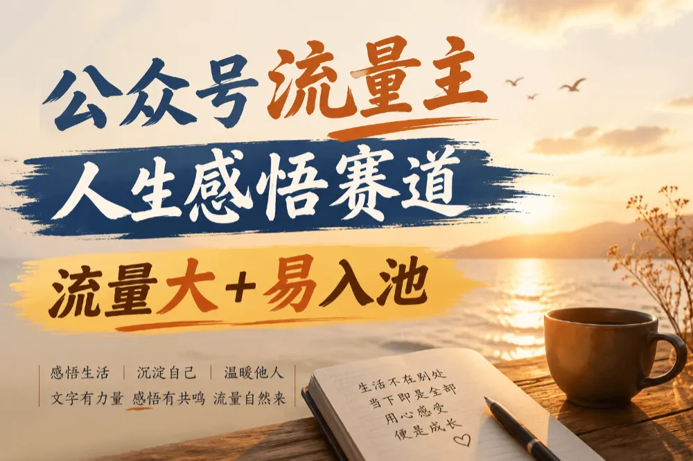 公众号流量主人生感悟赛道，起号快+高流量，单日阅读10w+！