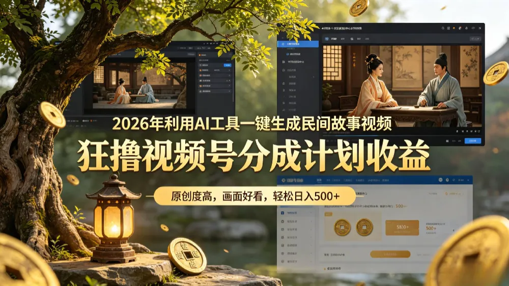 2026年利用AI工具一键生成民间故事视频，狂撸视频号分成计划收益，原创度高，画面好看，轻松日入500+