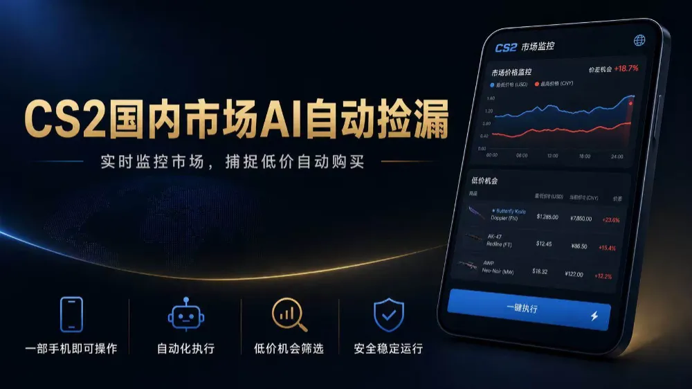 CS2国内市场AI自动捡漏,稳定运行多年。支持任何形式数据验证,日入300+