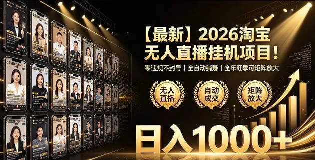 2026淘宝无人直播挂播项目！零违规不封号，全自动躺賺，全年旺季可矩阵放大，日入1000+