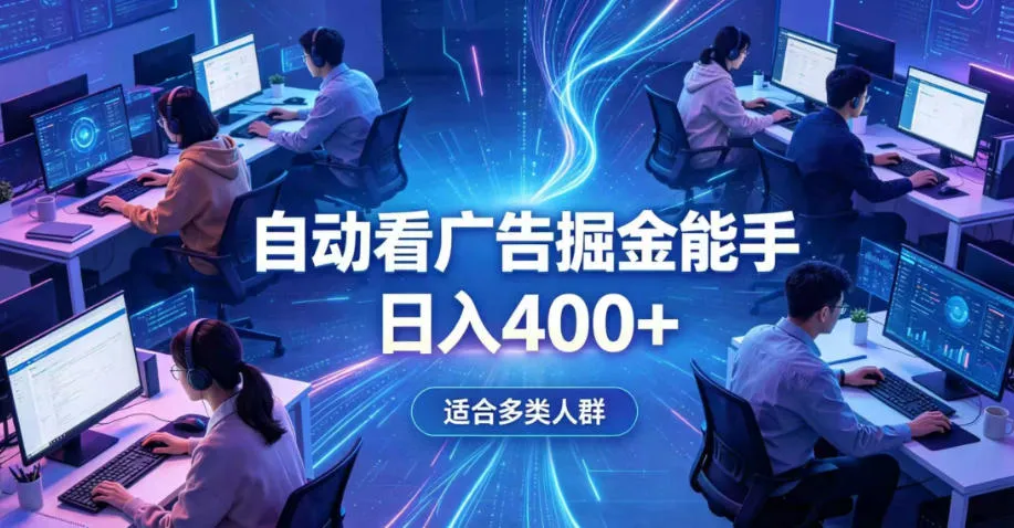 全脚本0基础自动看广告，单日收益400+，别再找高门槛副业，项目简单上手，收益看得见，没有复杂操作，AI全自动，设置一次全天自动跑收益