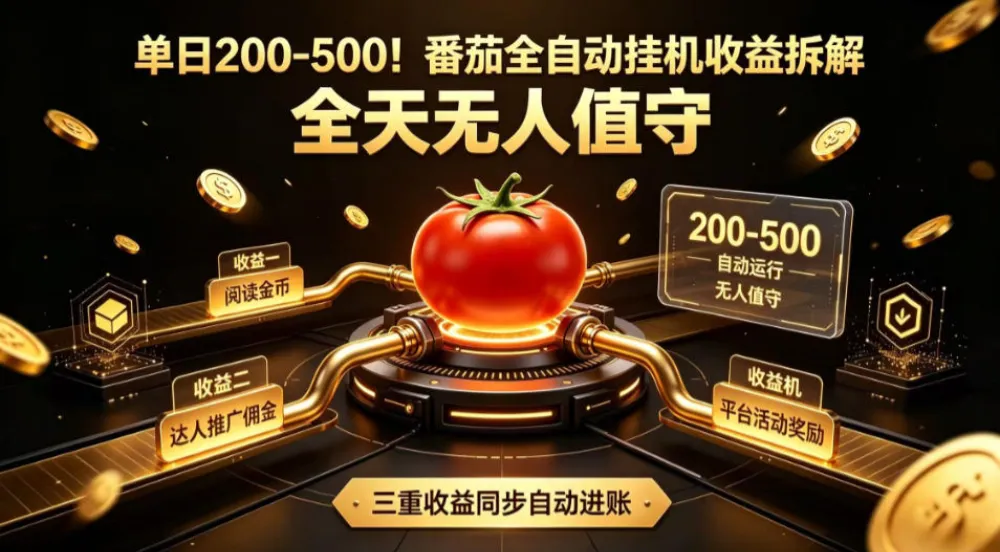 单日200-500！番茄全自动挂G收益拆解，全天无人值守，矩阵操作收益翻倍