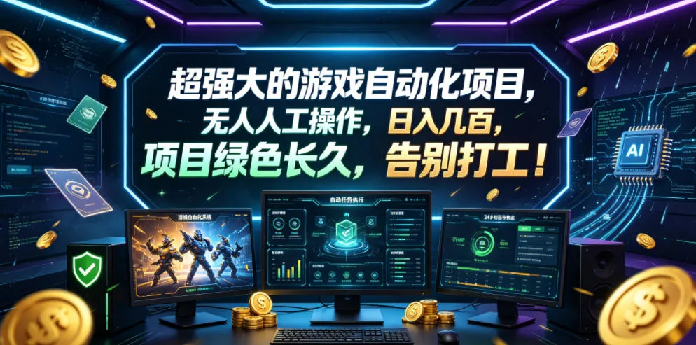 超强大的游戏自动化项目，无人人工操作，日入几百，项目绿色长久，告别打工！