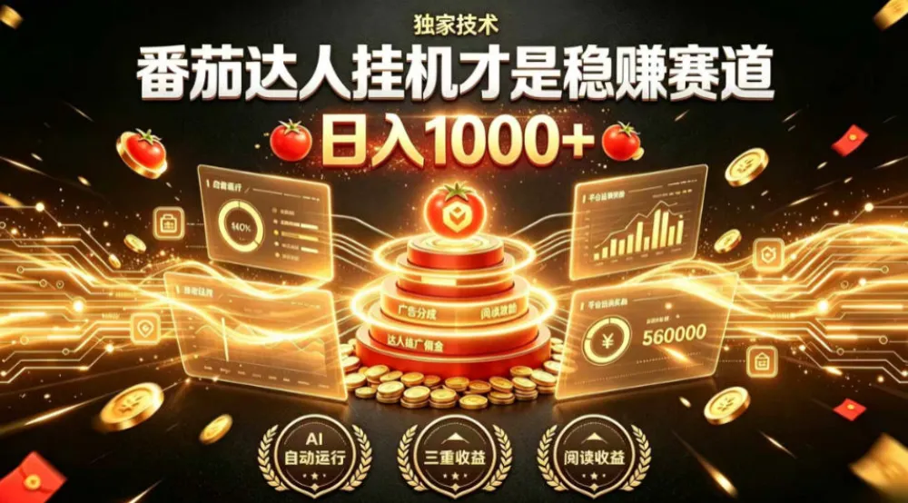 别再瞎找副业!番茄达人挂G才是稳賺赛道,日入1000+,全程傻瓜式操作,可矩阵放大