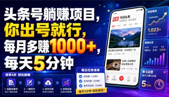 头条号躺賺项目,你出号就行,每月多賺1000+,每天5分钟,坐等分米 头条号躺賺项目,你出号就行,每月多賺1000+,每天5分钟,坐等分米