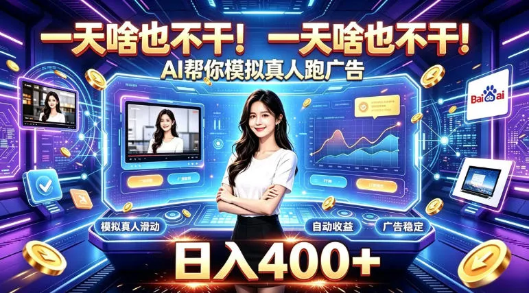 一天啥也不干！AI帮你模拟真人跑广告，稳定日入400+，实现真正被动变现