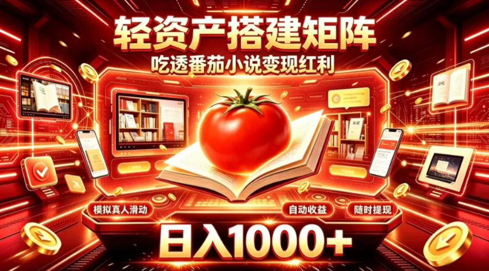 轻资产搭建矩阵，吃透番茄小说变现红利，日入1000+，支持无限矩阵放大
