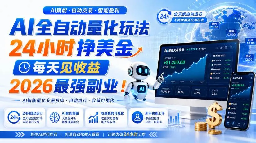 AI量化全自动操作挣美金,矩阵可日入1000+,适合普通人的副业! AI量化全自动操作挣美金,矩阵可日入1000+,适合普通人的副业!