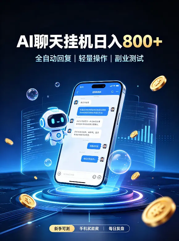 AI聊天挂G项目，日入800+，适用个人副业，工作室矩阵操作，无需真人实时值守