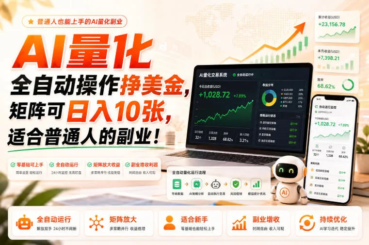 AI量化全自动操作挣美金,矩阵可日入10张,适合普通人的副业! AI量化全自动操作挣美金,矩阵可日入10张,适合普通人的副业!