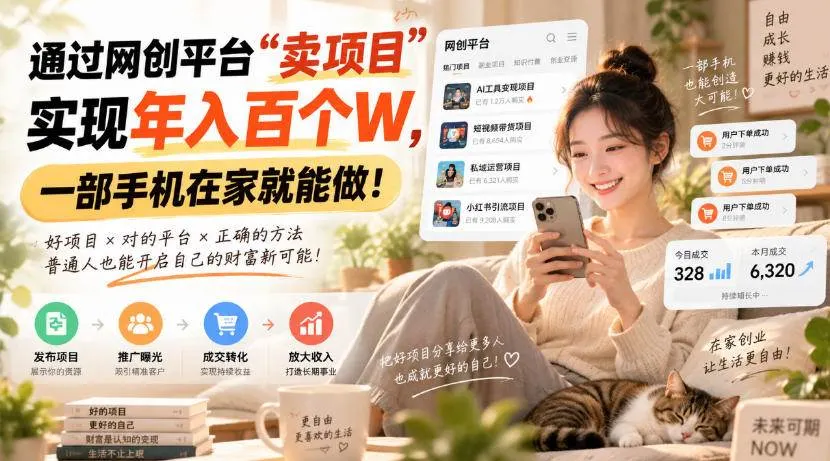 通过网创平台“卖项目”实现年入百万，一部手机在家就能做！