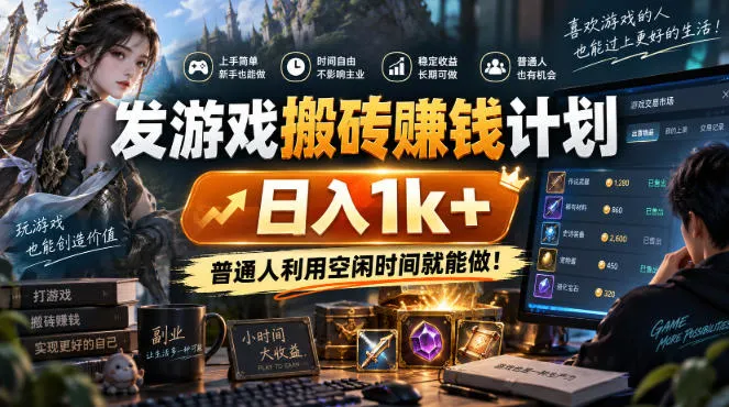 发游戏搬砖賺钱计划，日入1k+，普通人利用空闲时间就能做！
