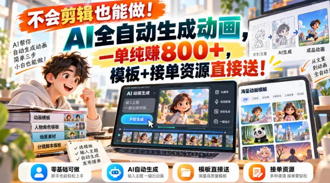 不会剪辑也能做!AI全自动生成动画,一单纯賺800+,模板+接单资源直接送! 不会剪辑也能做!AI全自动生成动画,一单纯賺800+,模板+接单资源直接送!