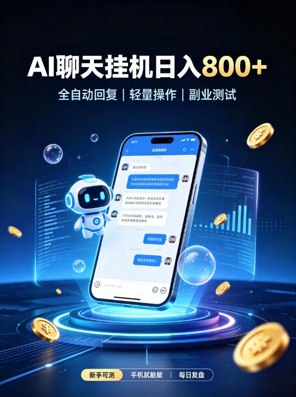 AI聊天挂G项目，日入800➕，全自动操作，适用个人副业，支持工作室矩阵操作