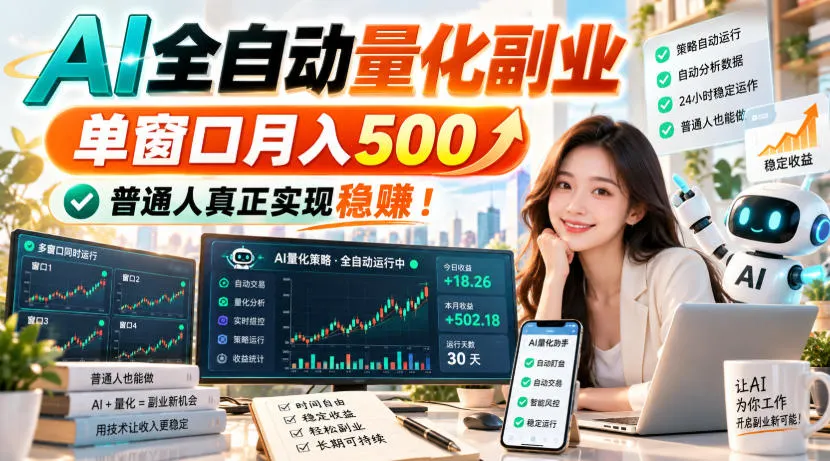 AI全自动量化副业，单窗口月入500，普通人真正实现稳賺