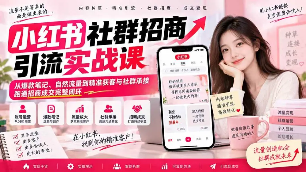 小红书社群招商引流实战课-无水印：从爆款笔记、自然流量到精准获客与社群承接，跑通招商成交完整闭环