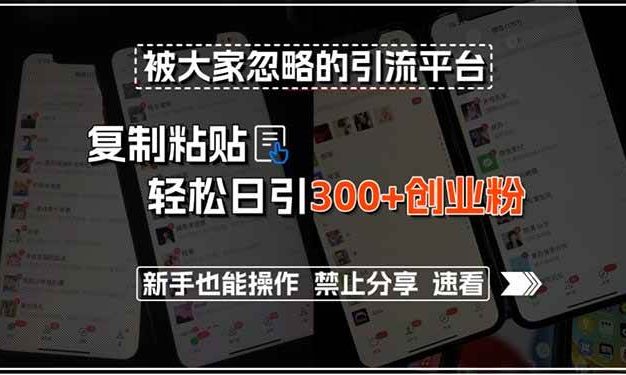 被大家忽略的引流平台,复制粘贴轻松日引300+创业粉,新手也能操作,禁…