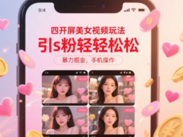 四开屏美女视频玩法，引s粉轻轻松松，暴力掘金，手机操作【揭秘】