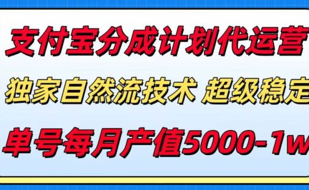 支付宝分成计划代运营，最新自然流技术，收益稳定，单号月产5000＋！