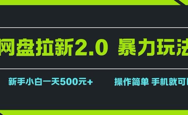 网盘拉新2.0,暴力玩法,新手小白一天轻松500,操作简单