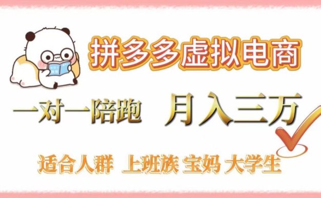 拼多多虚拟电商，一对一陪跑，月入3万，0囤货，轻资产，不发货